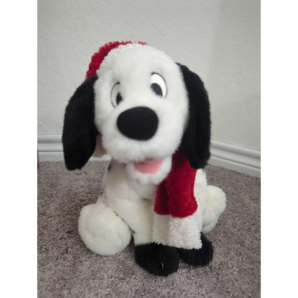 Vintage Walt Disney Dalmatian Dog Santa Hat Plush Stuffed‎ Toy 2000 Christmas